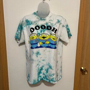 Disney Pixar Toy Story Aliens Tie-Dye Distressed Blue and White T-Shirt (Medium)